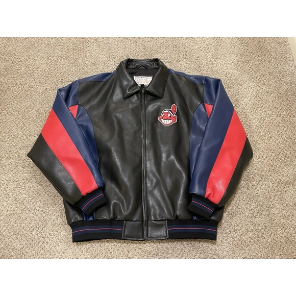 G-III Other - VTG 90s MLB G-III Carl Banks Cleveland Indians Leather Baseball Jacket XLarge